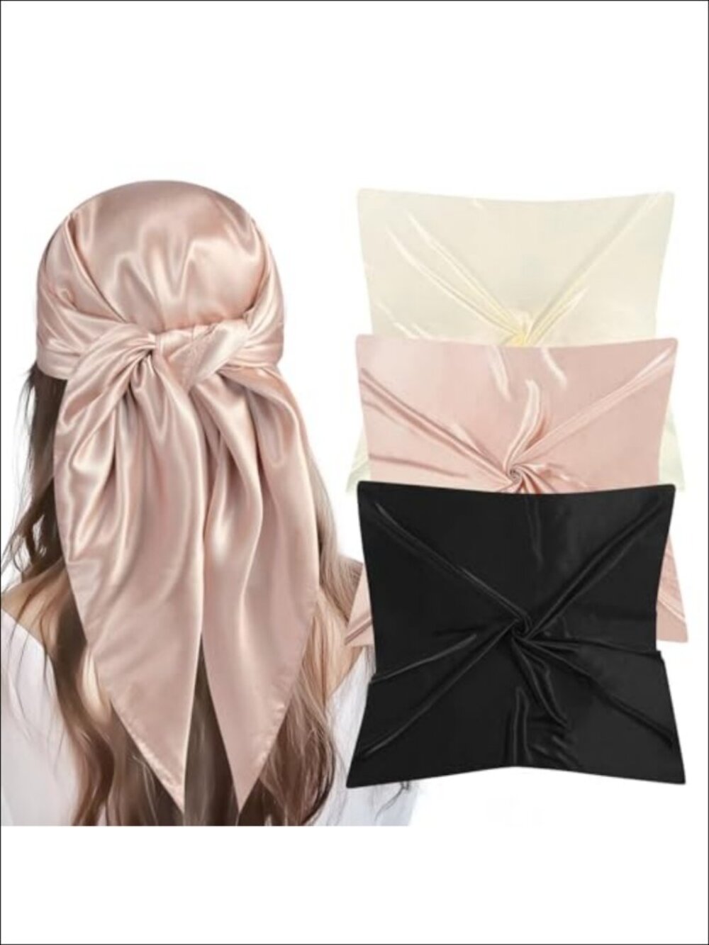35 Inch Large Square Satin Head Scarf Set Silk Like Hair Wrap